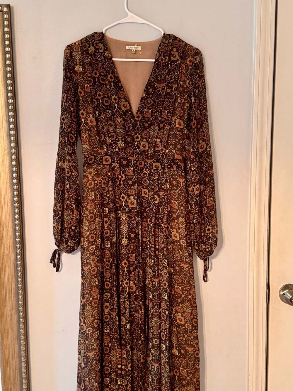 Boho Vintage-Inspired Earth Tone Maxi Dress Cottagecore 70s Revival